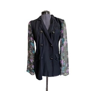 Vintage 80s Crepe Double Breasted Blazer Floral Sleeves All That Jazz Size S
